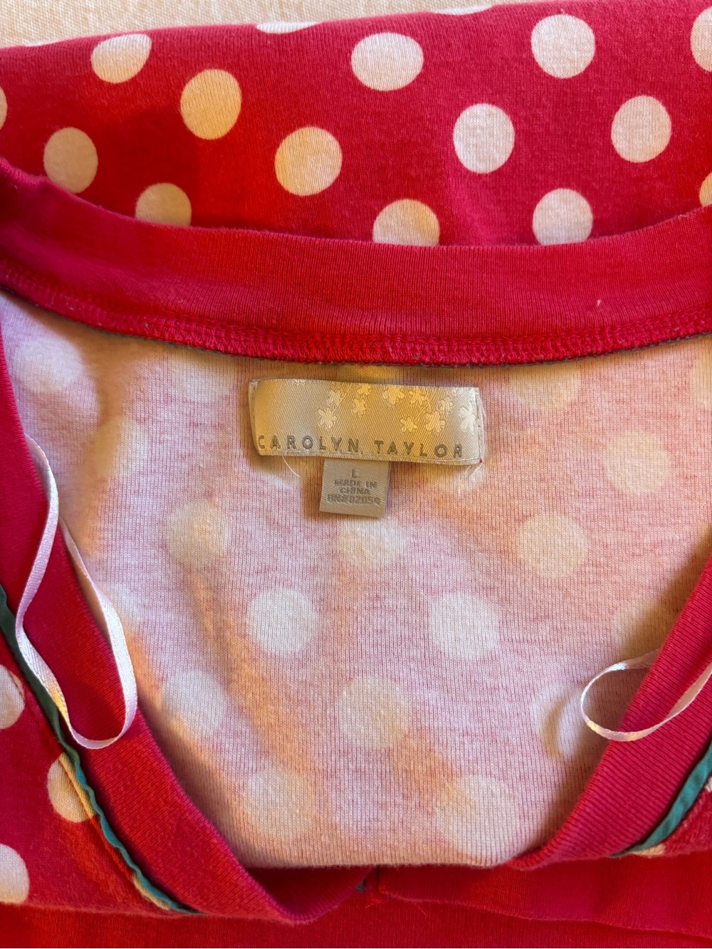 Carolyn Taylor Red Polka Dot V-Neck Cardigan with Contrast Trim - Picture 5 of 7